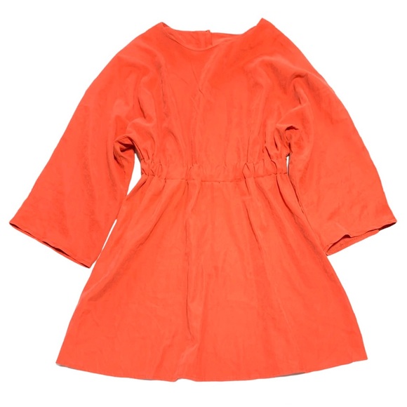 Orange Elasticized Waistband Rolled Up Sleeves Mini Dress Small - Picture 4 of 7